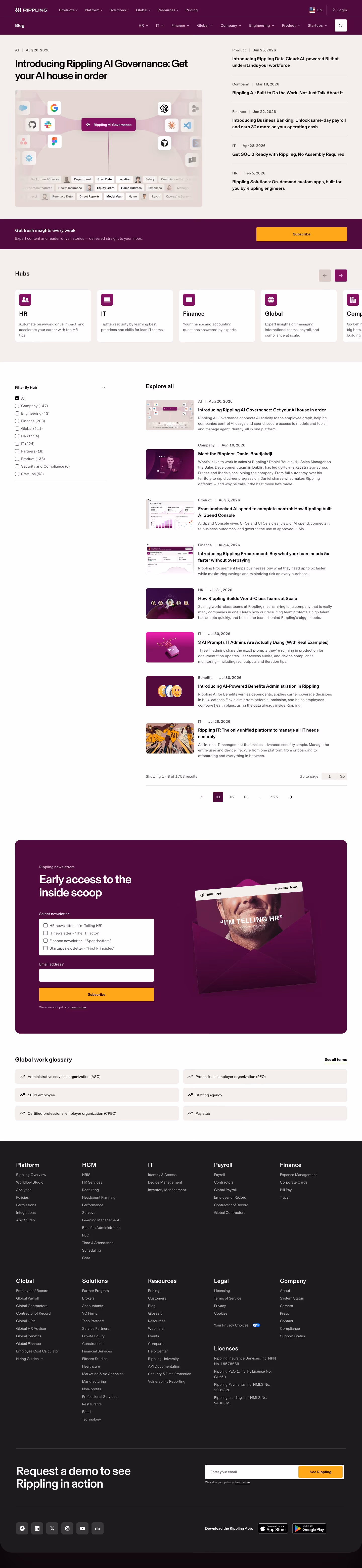Rippling Blog pages section design