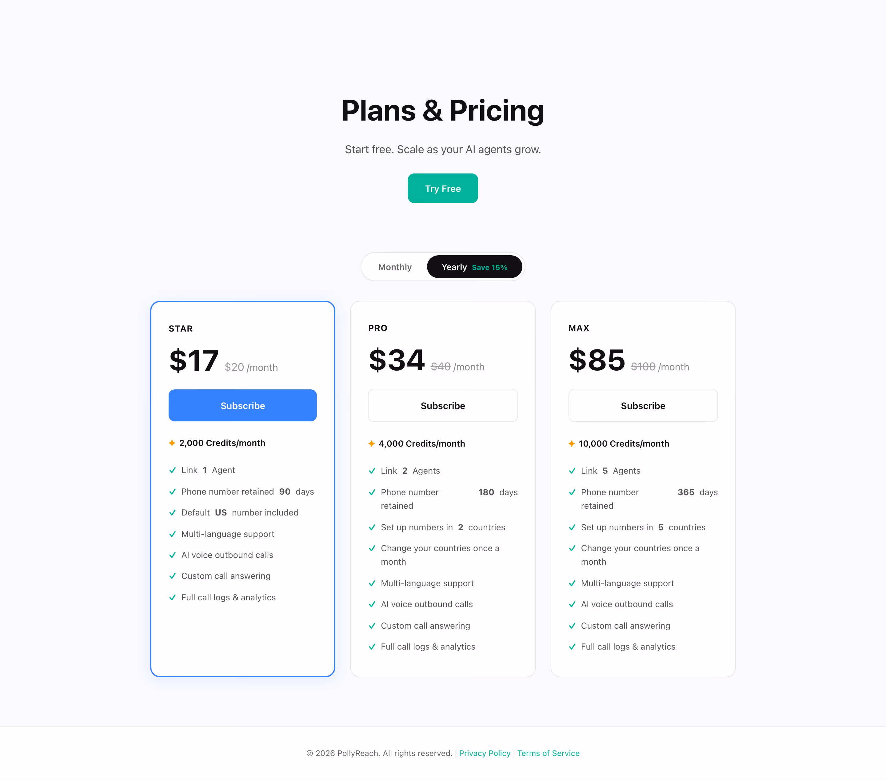 Pollyreach pricing design — Sales & Support