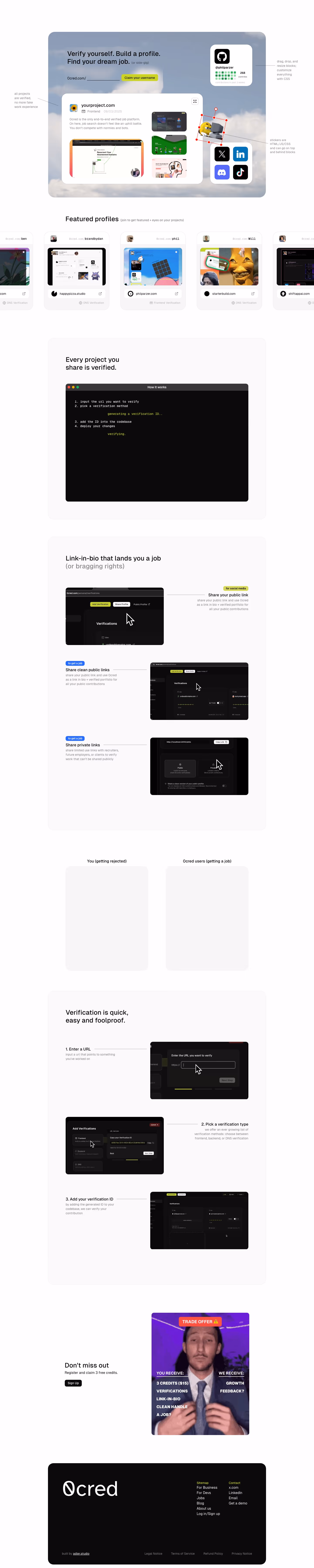 0cred landing page design