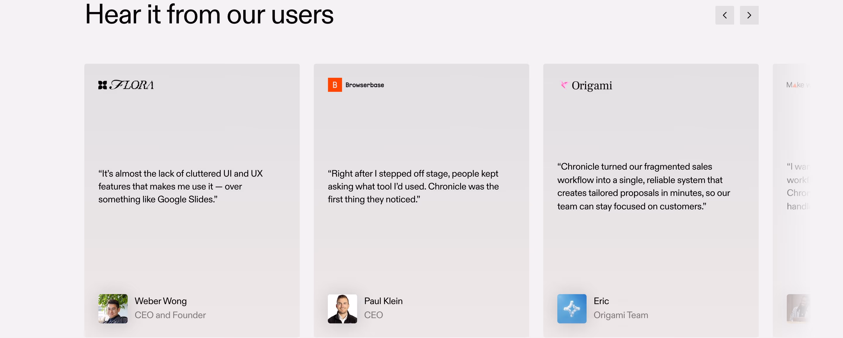 Chronicle testimonial design — Productivity