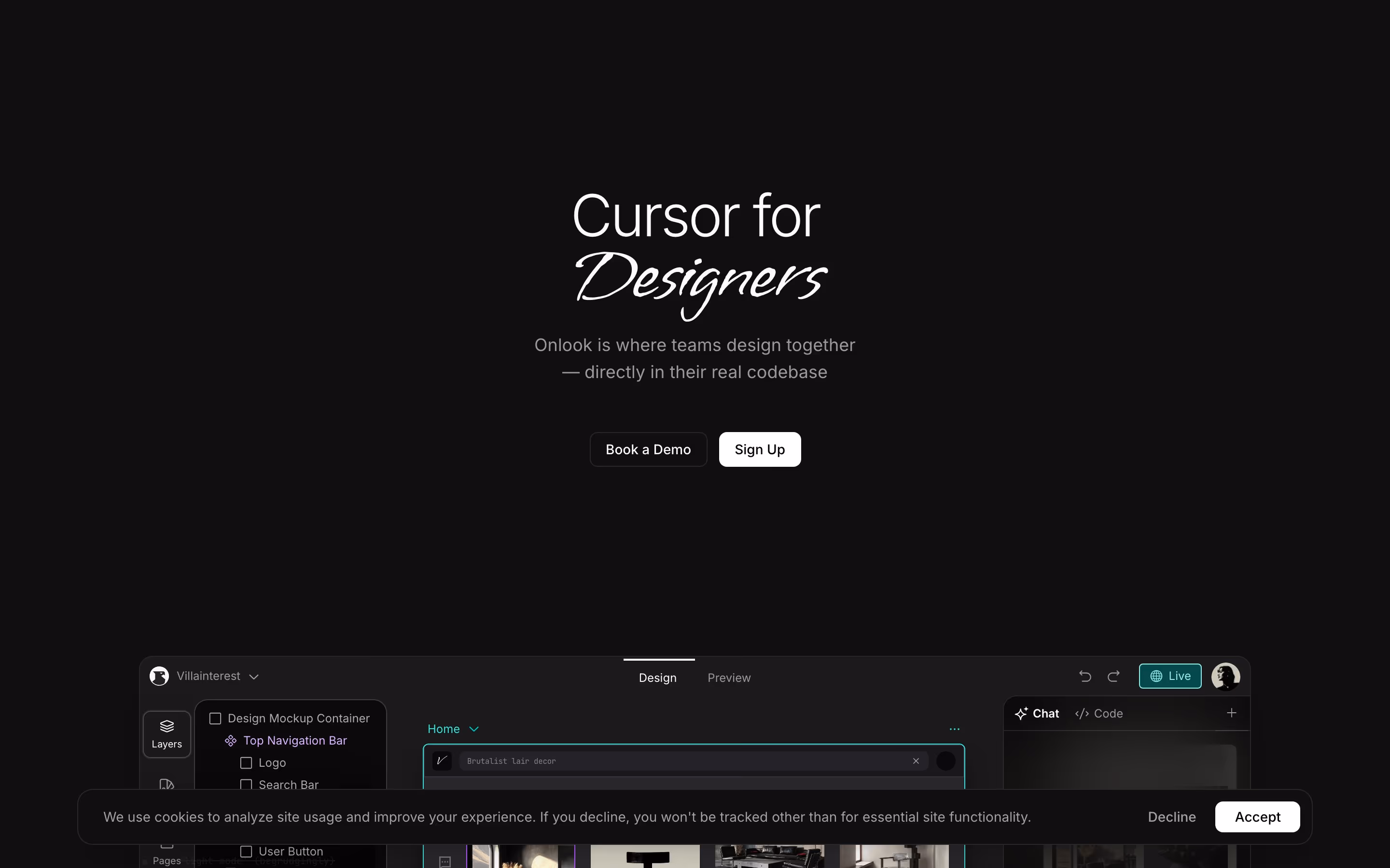 Onlook Heroes section design
