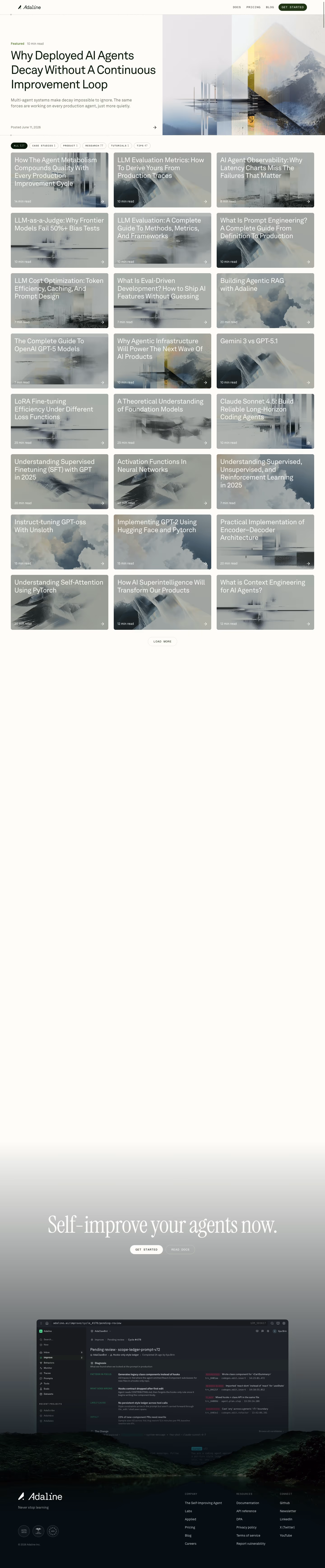 Adaline Blog pages section design