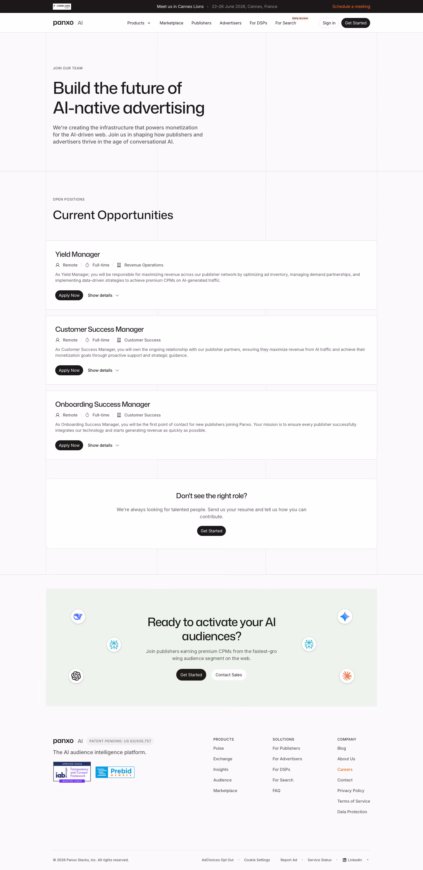 Panxo Careers pages section design