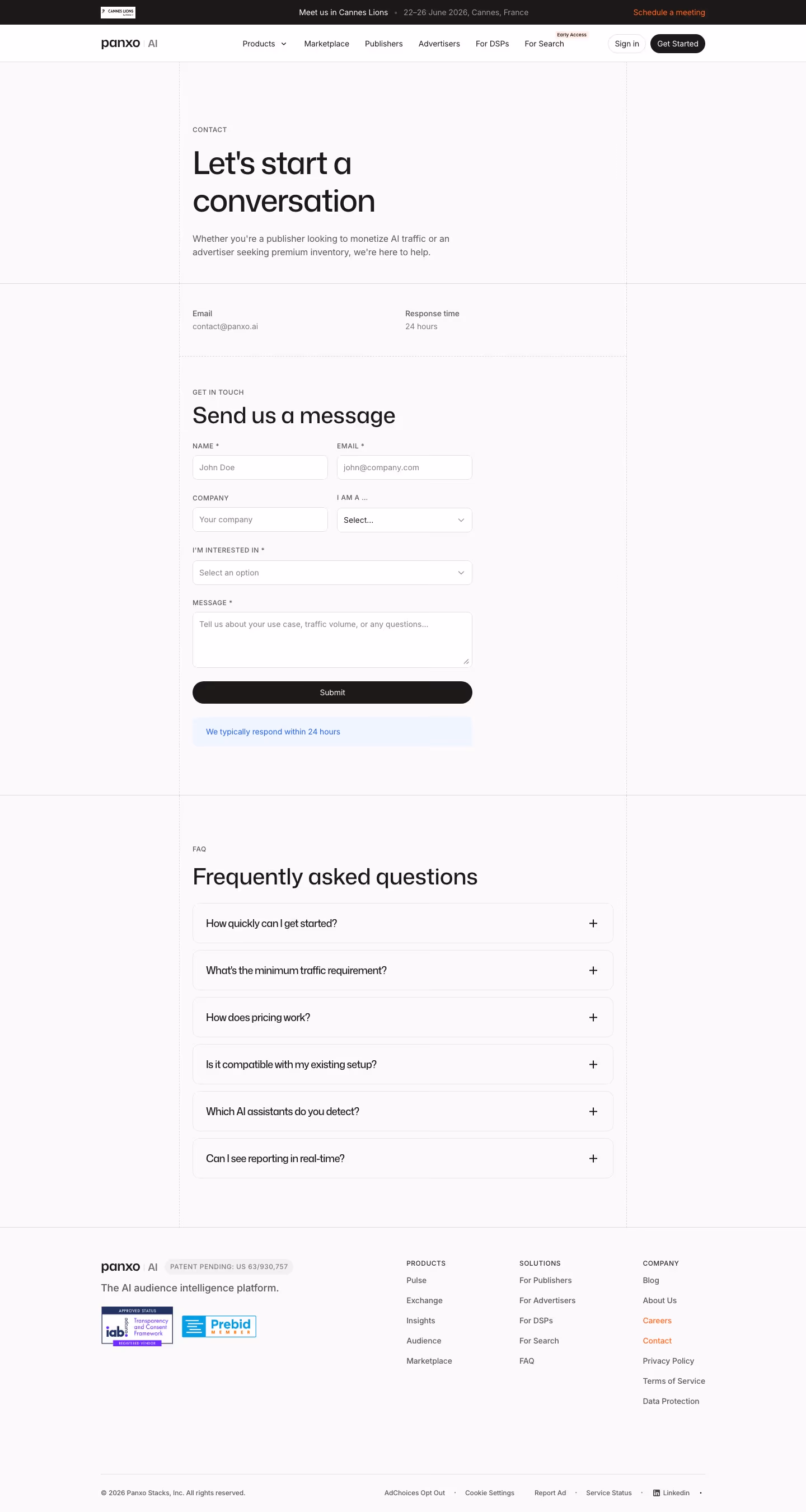 Panxo Contact Us section design