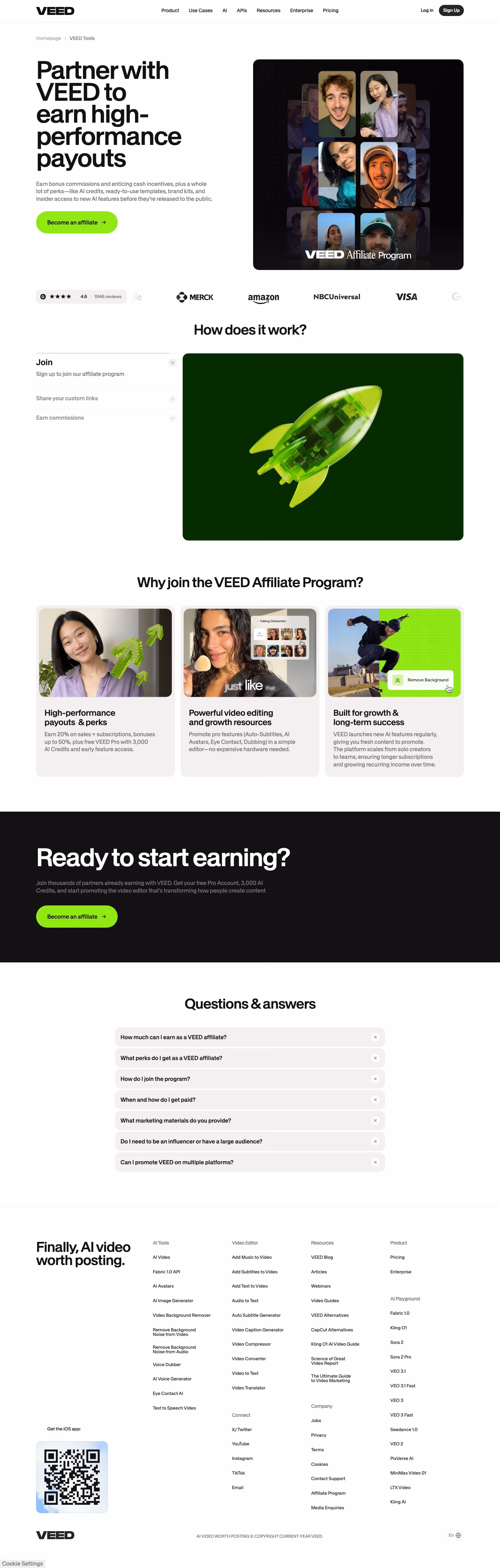 Veed Affiliate pages section design