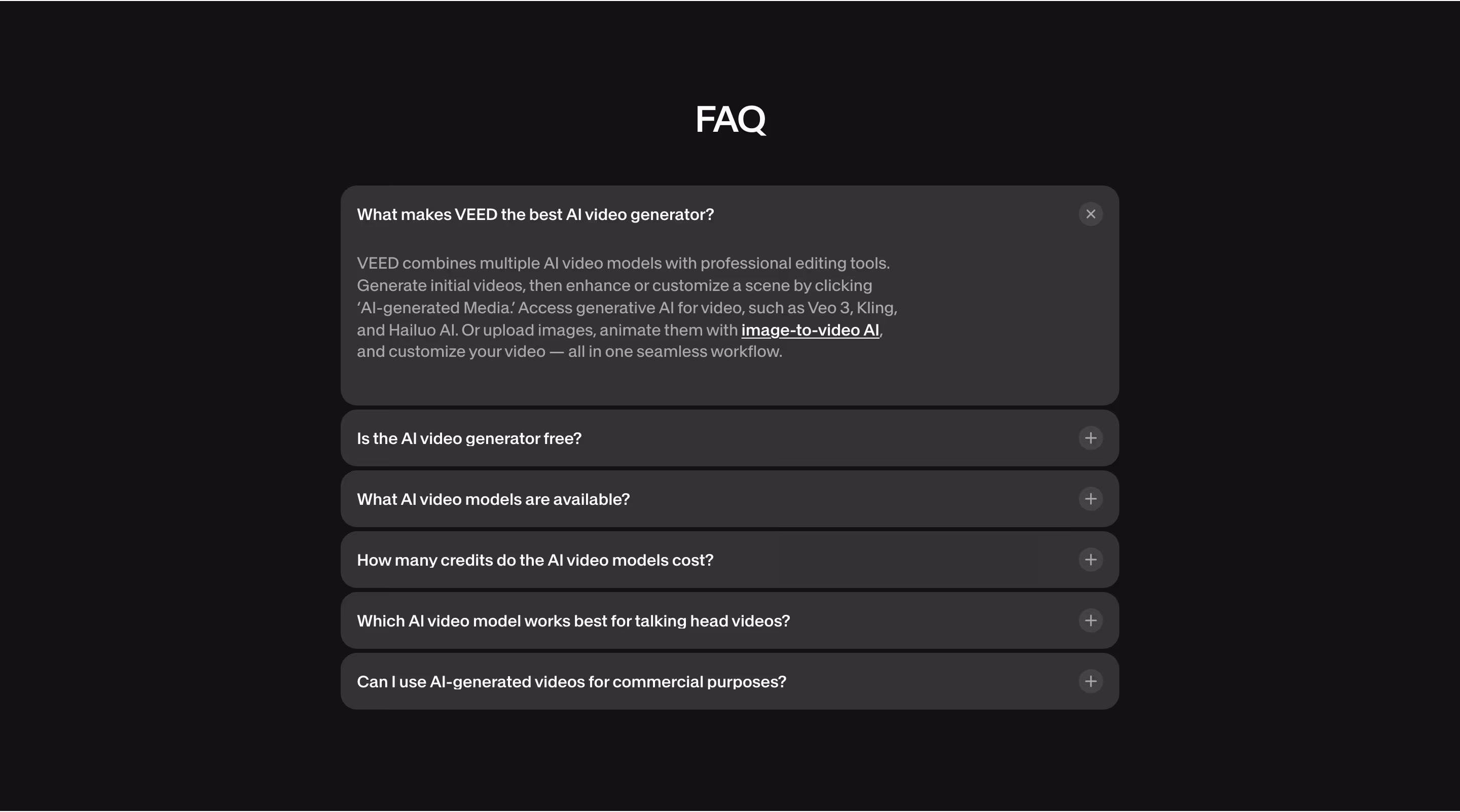Veed FAQs section design