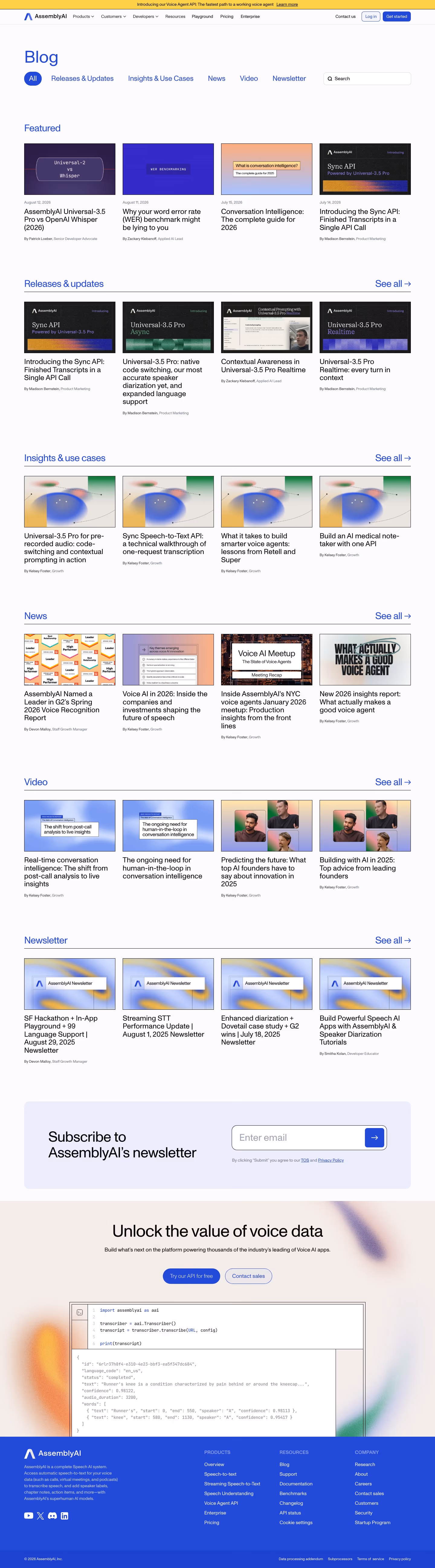 Assemblyai Blog pages section design