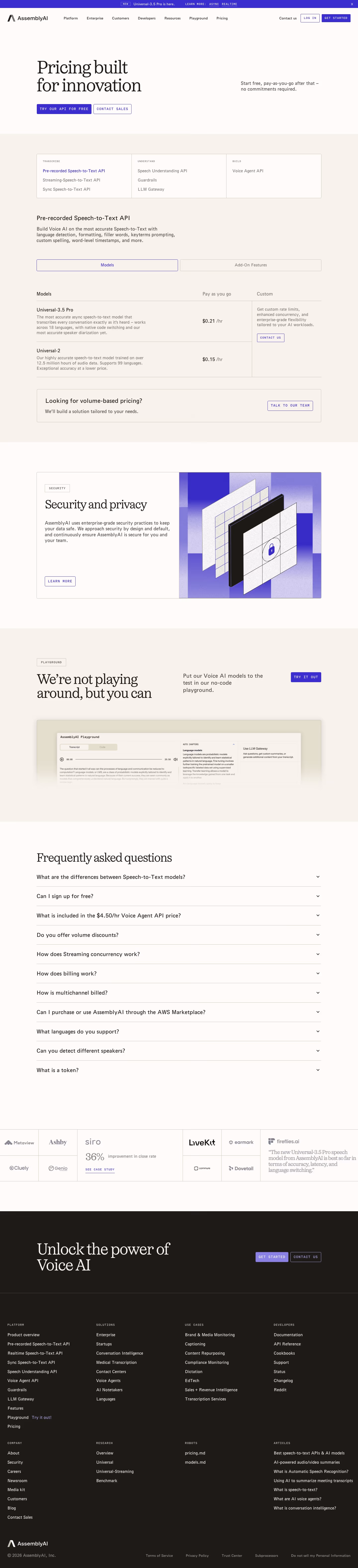 Assemblyai pricing & plan design — AI
