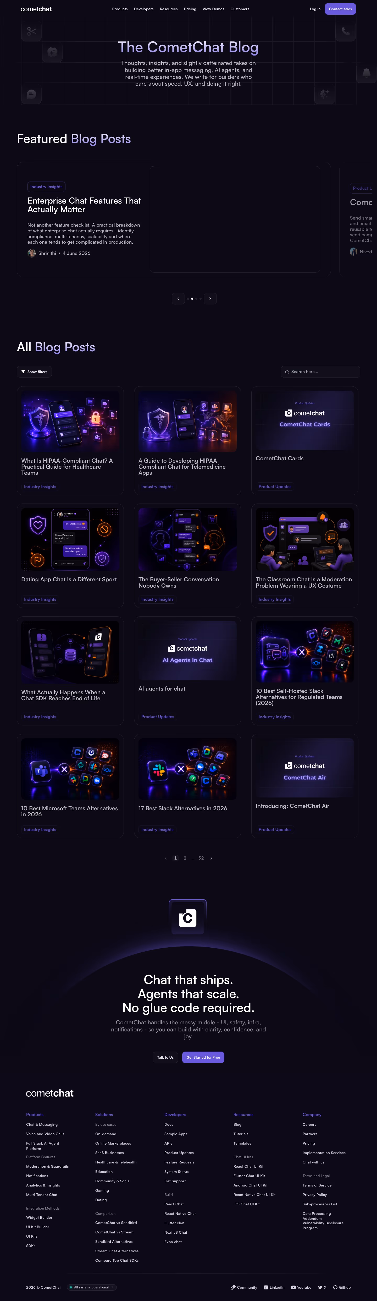 Cometchat Blog pages section design