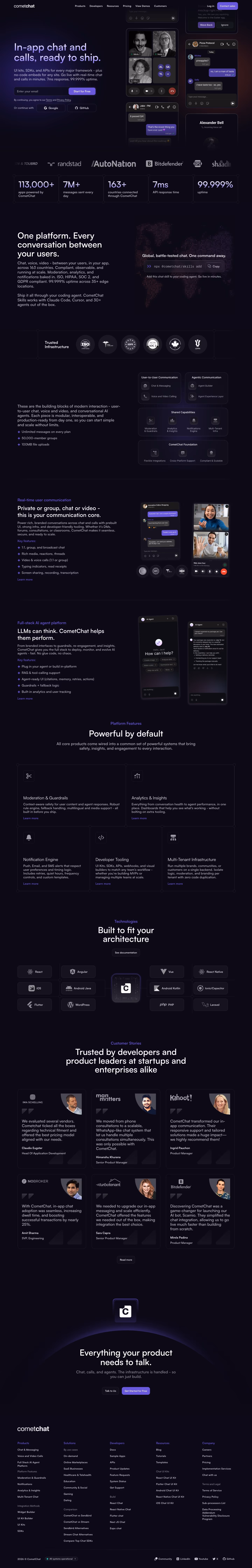 Cometchat landing page design — Developer Tools