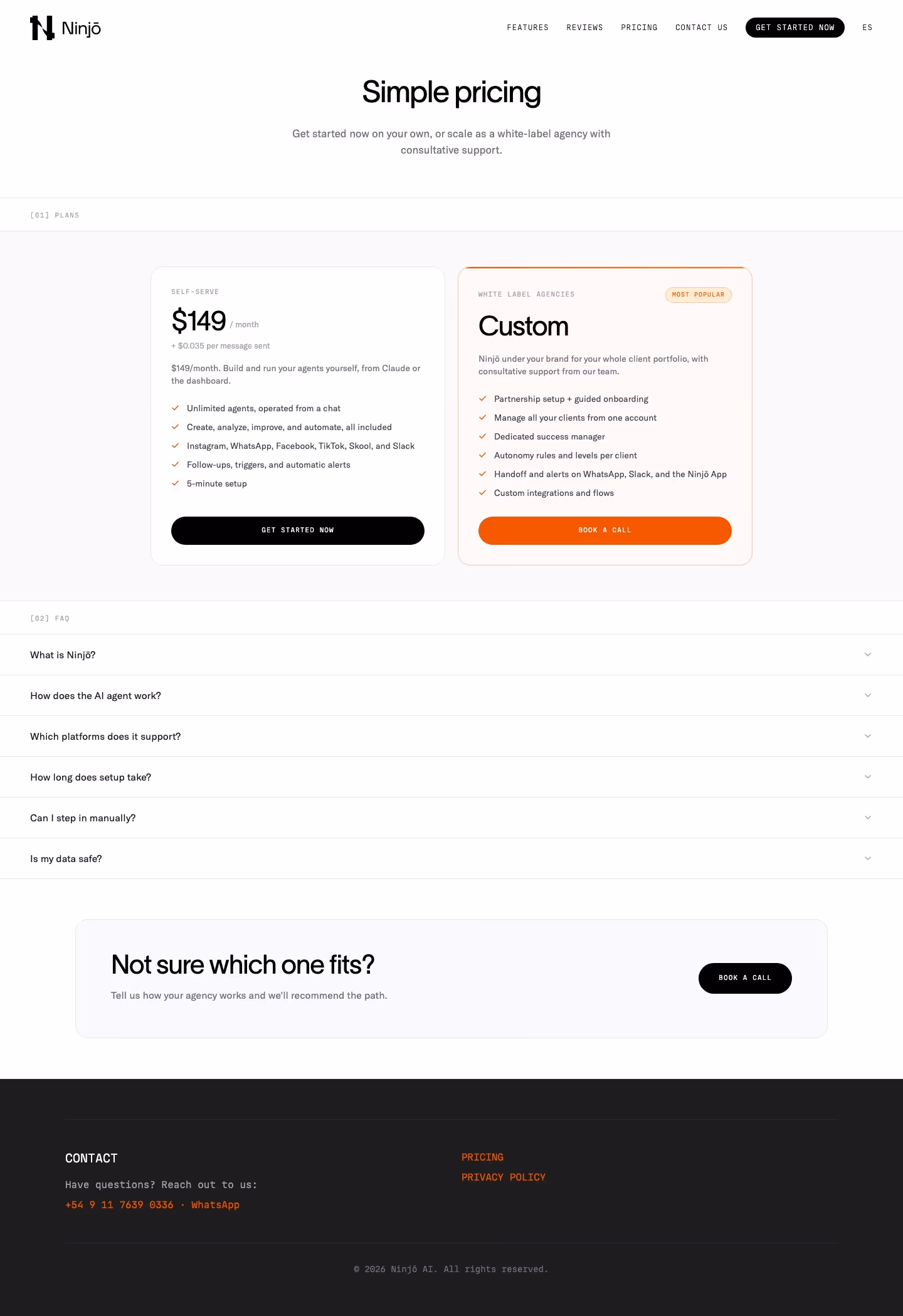 Ninjo pricing & plan design — Sales & Support