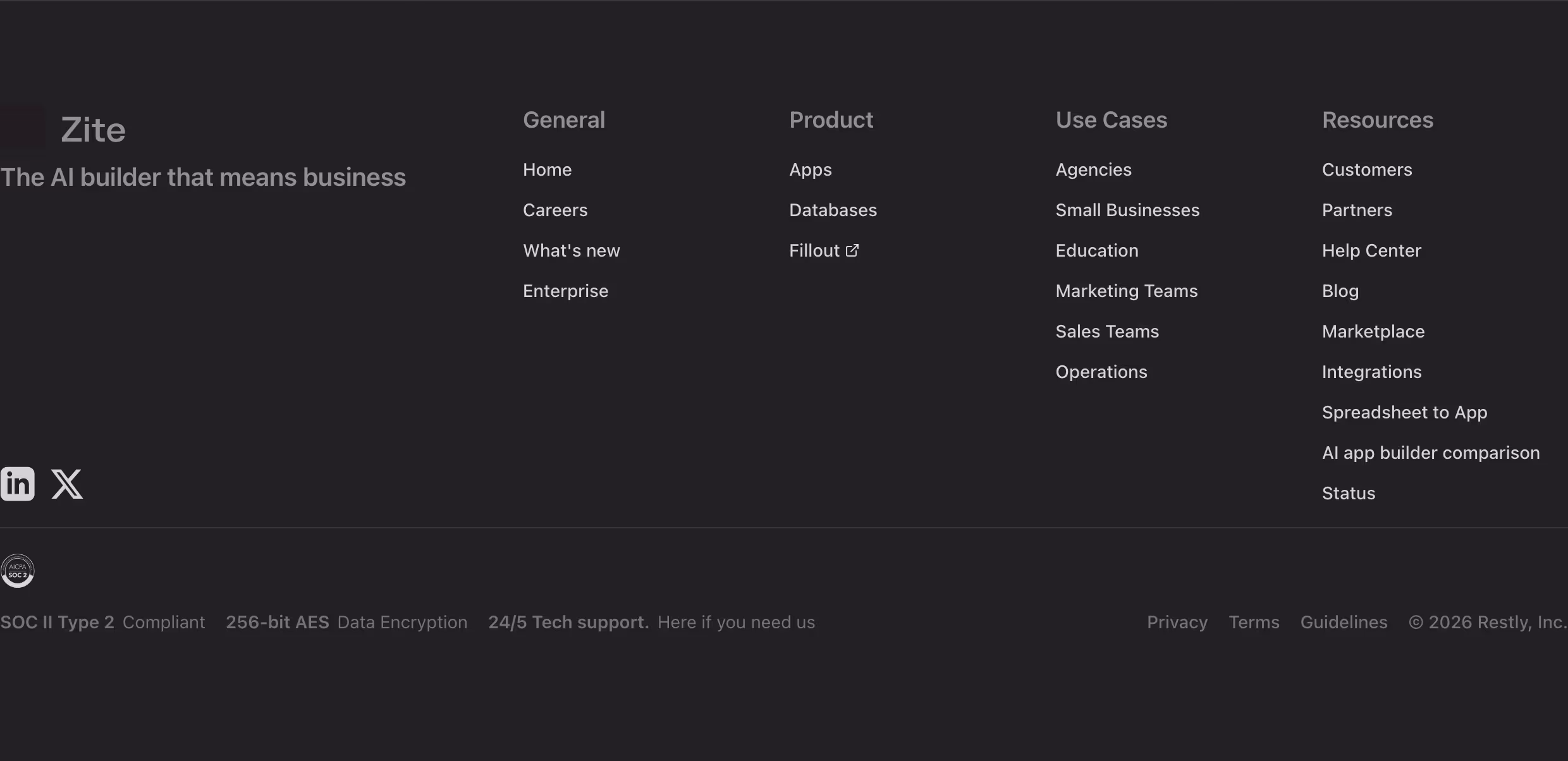 Zite Footers section design