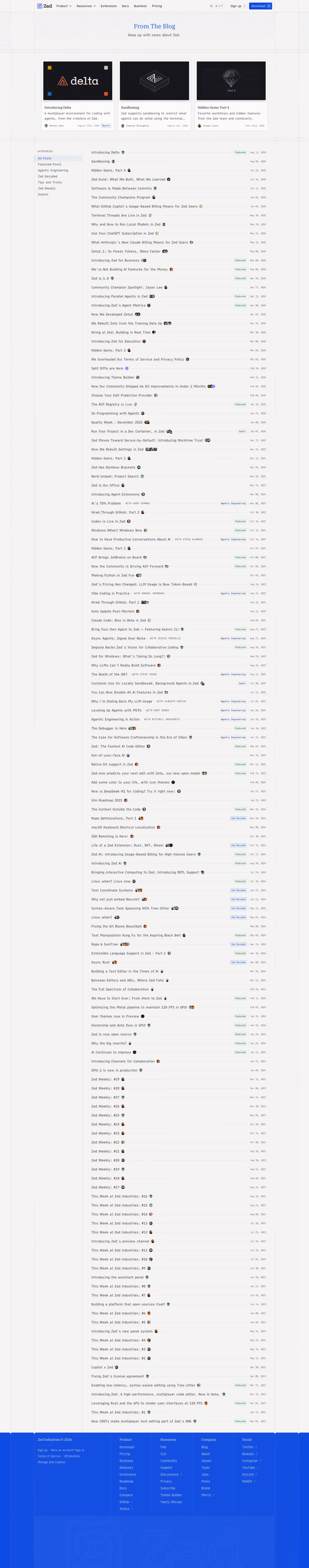 Zed Blog pages section design