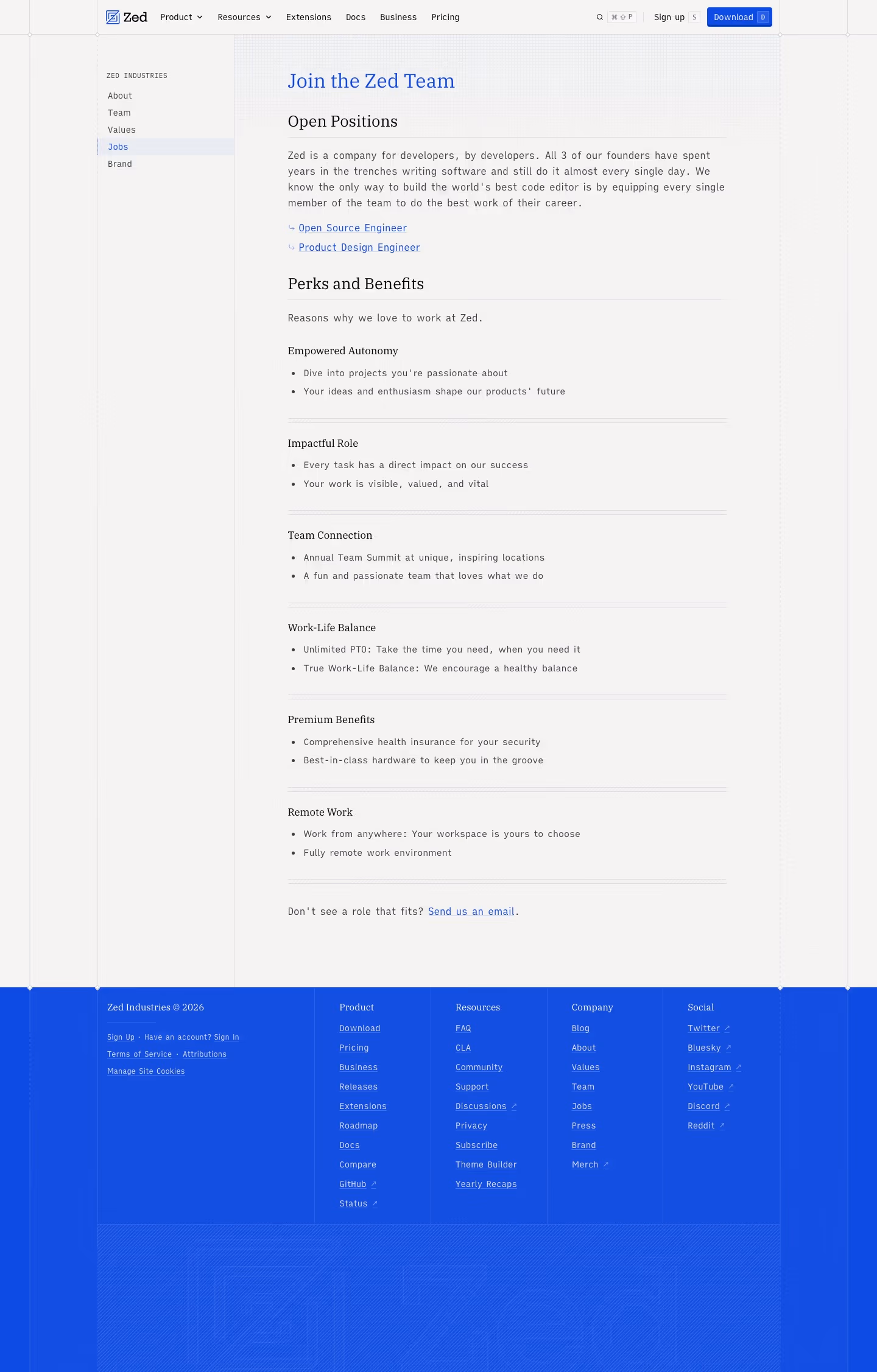 Zed Careers pages section design