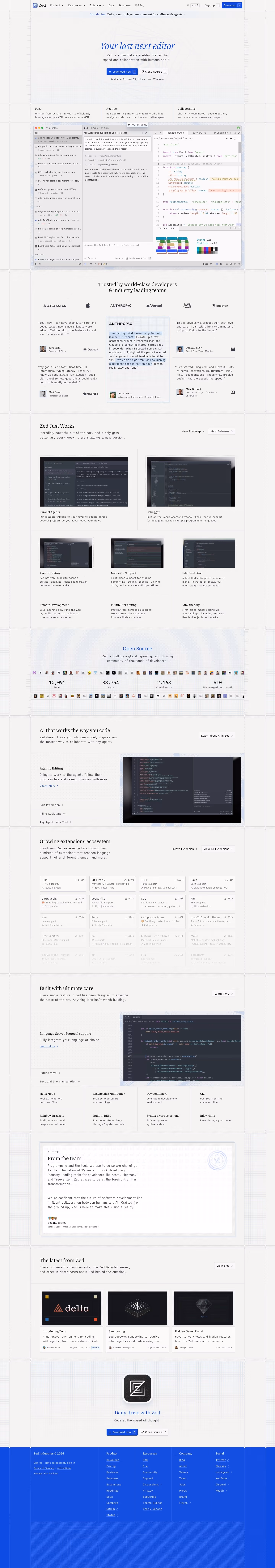 Zed landing page design