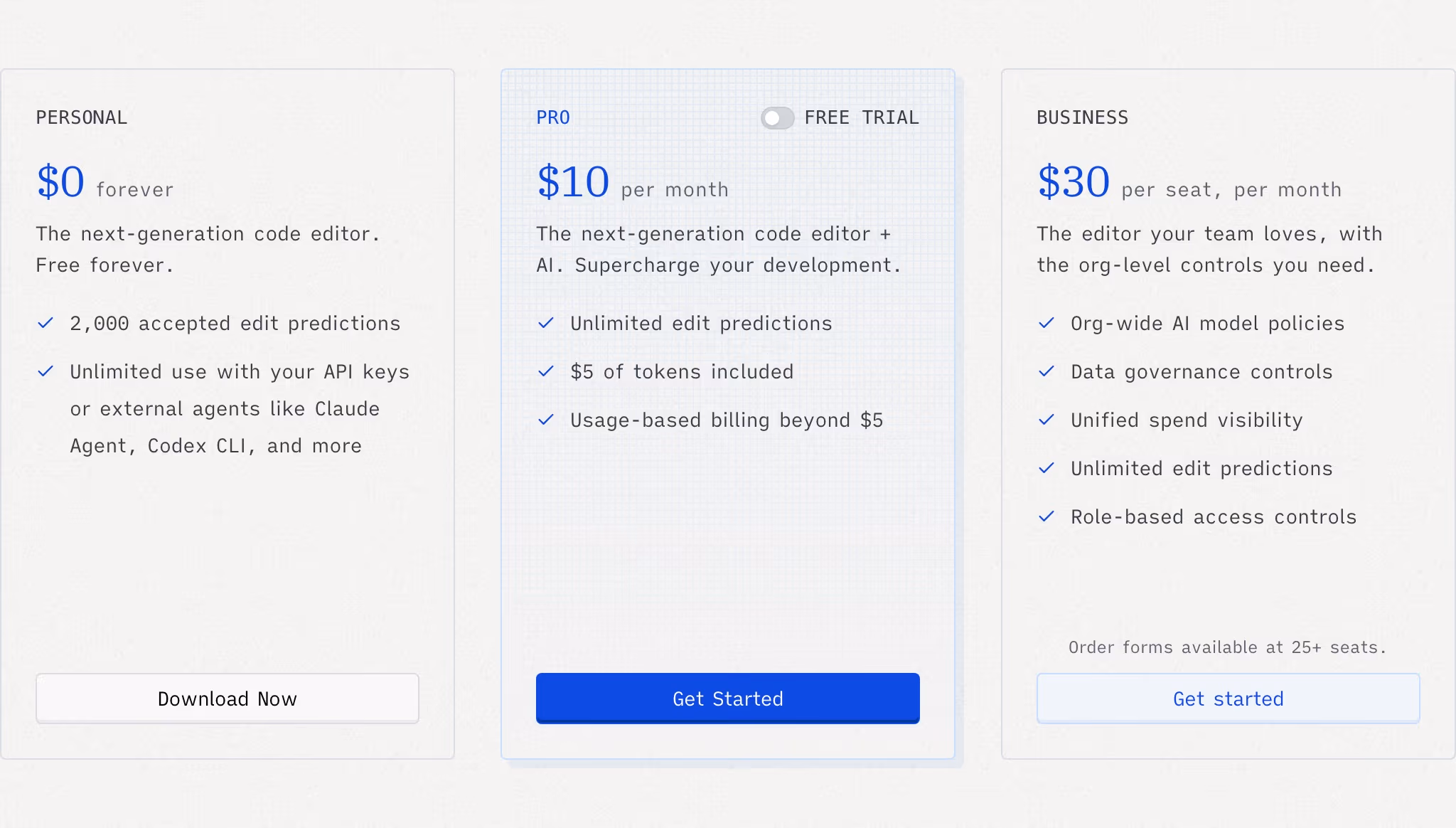 Zed Pricing section design