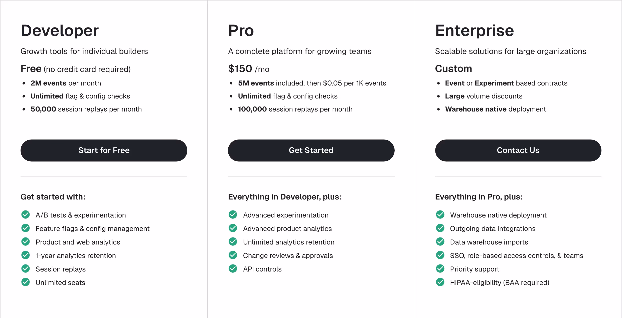 Statsig Pricing section design