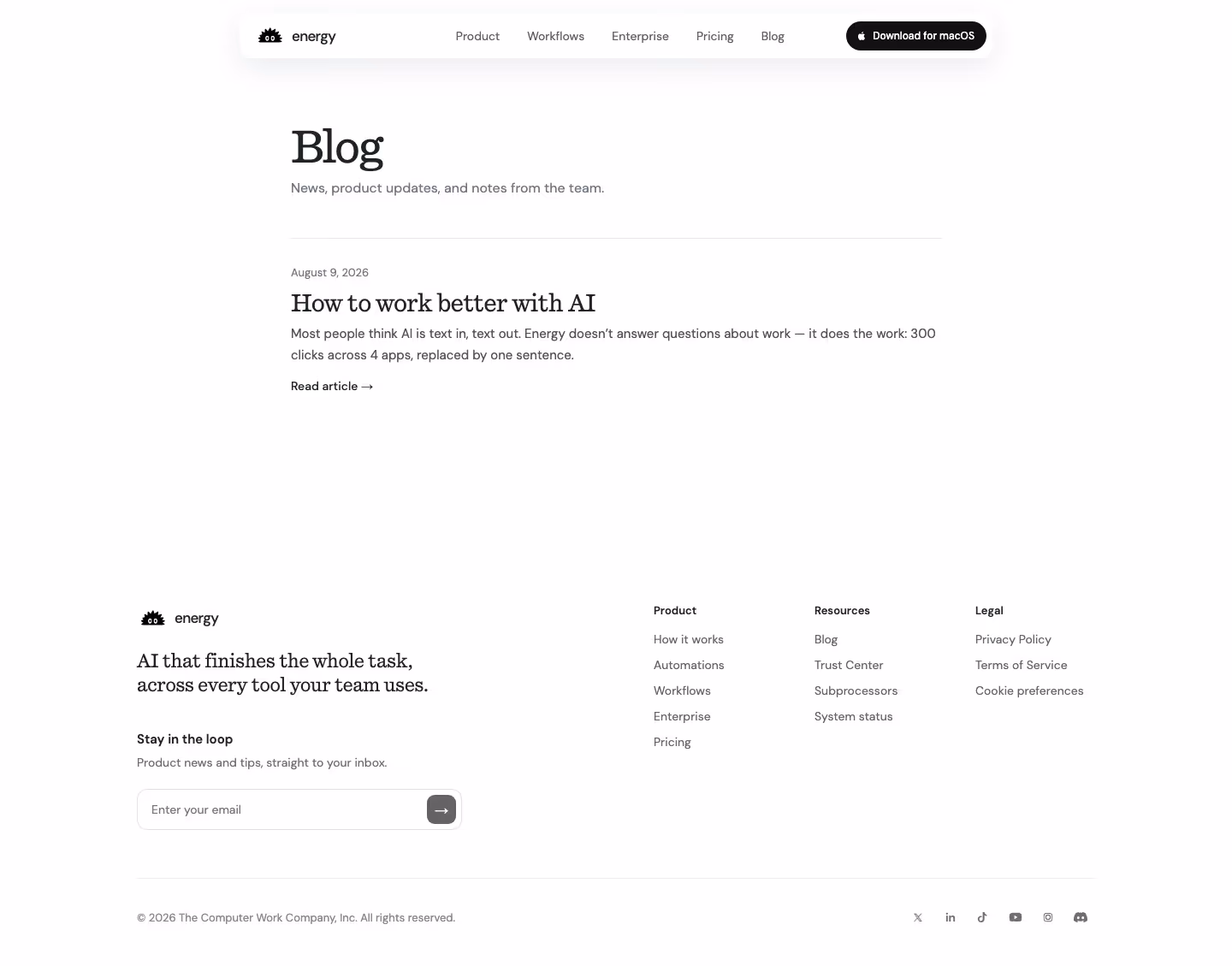 Getenergy Blog pages section design