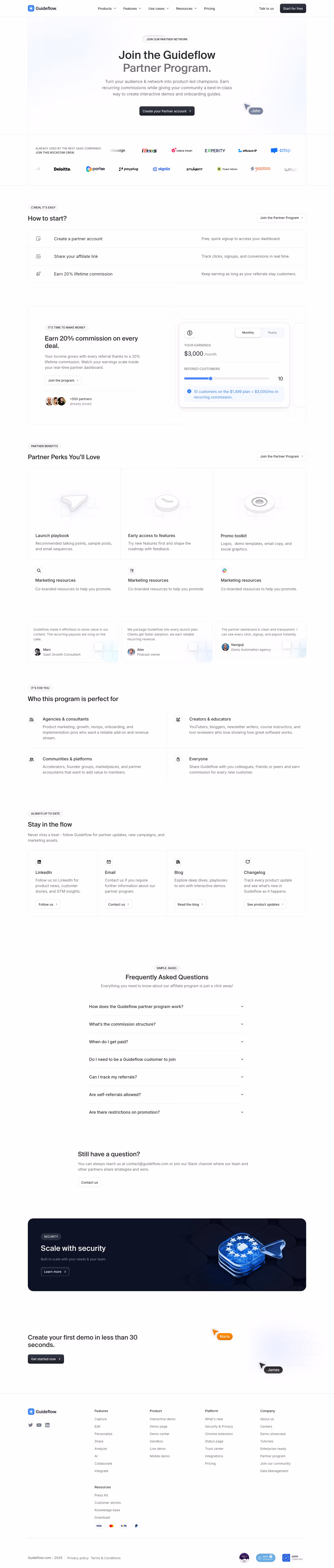Guideflow affiliate page design — Sales & Support