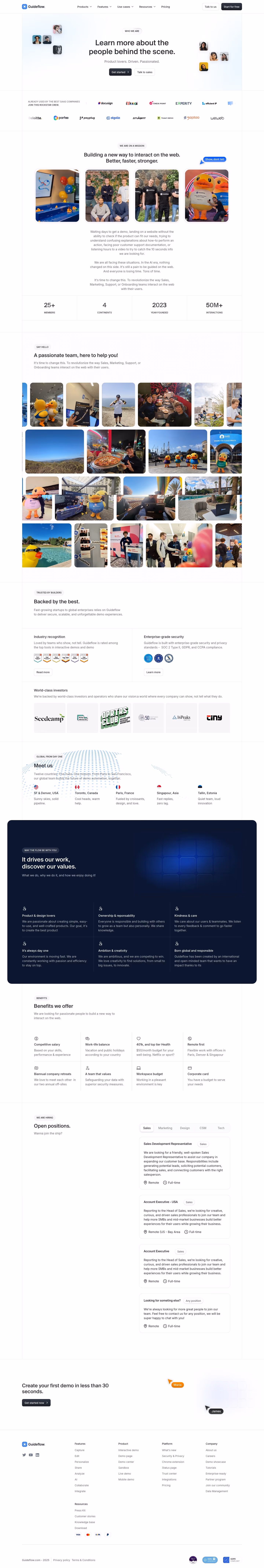 Guideflow careers page design — Sales & Support