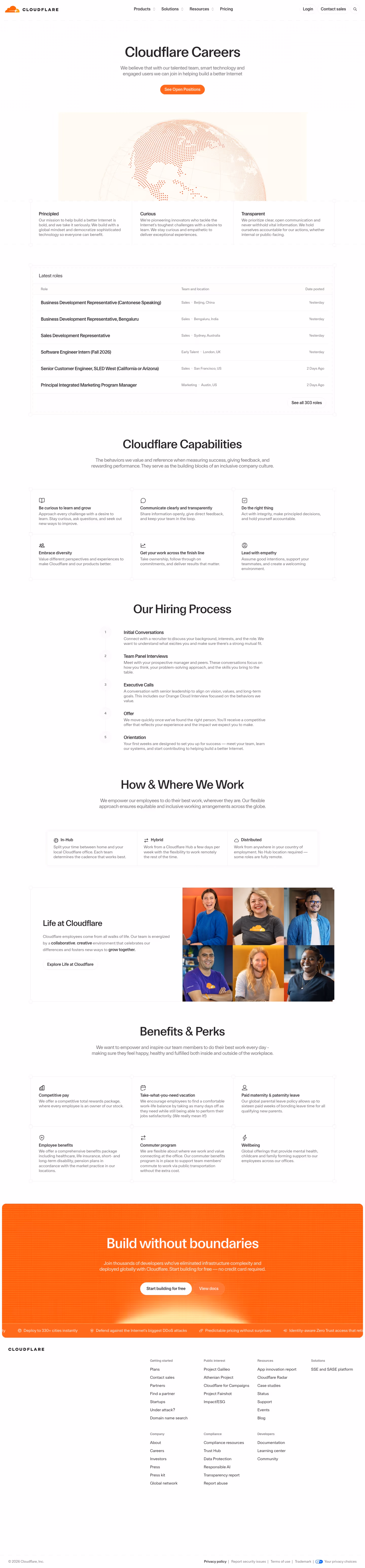 Cloudflare Careers pages section design