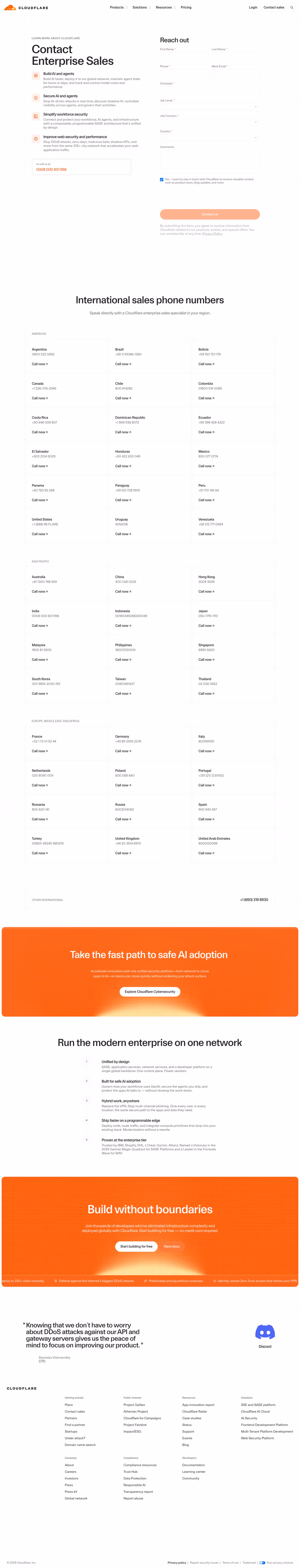 Cloudflare Contact Us section design