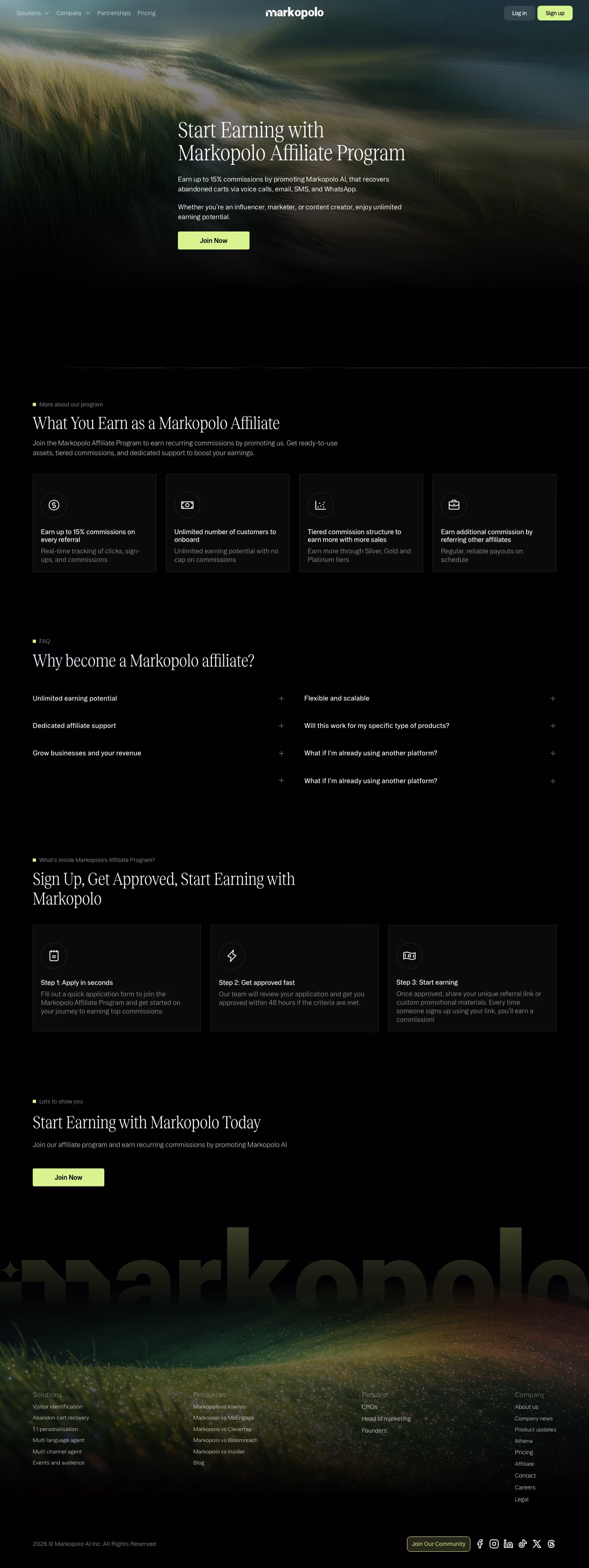 Markopolo Affiliate pages section design