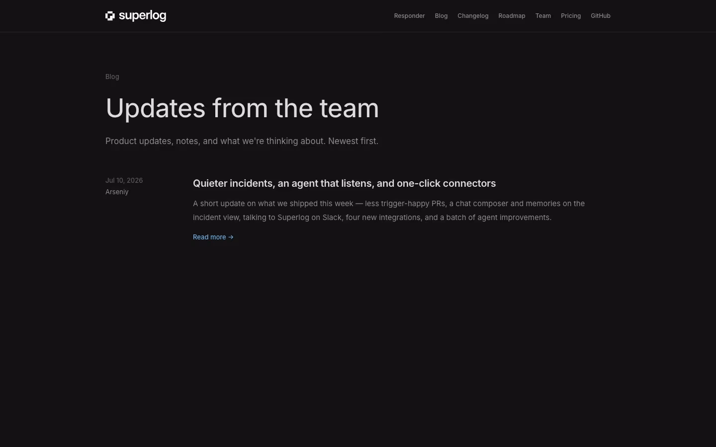 Superlog Blog pages section design