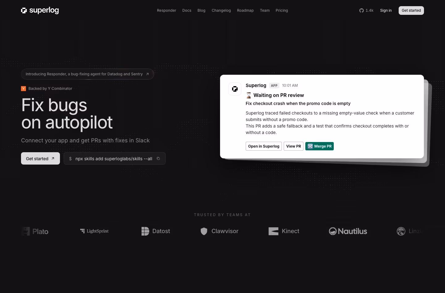 Superlog landing page design — Developer Tools