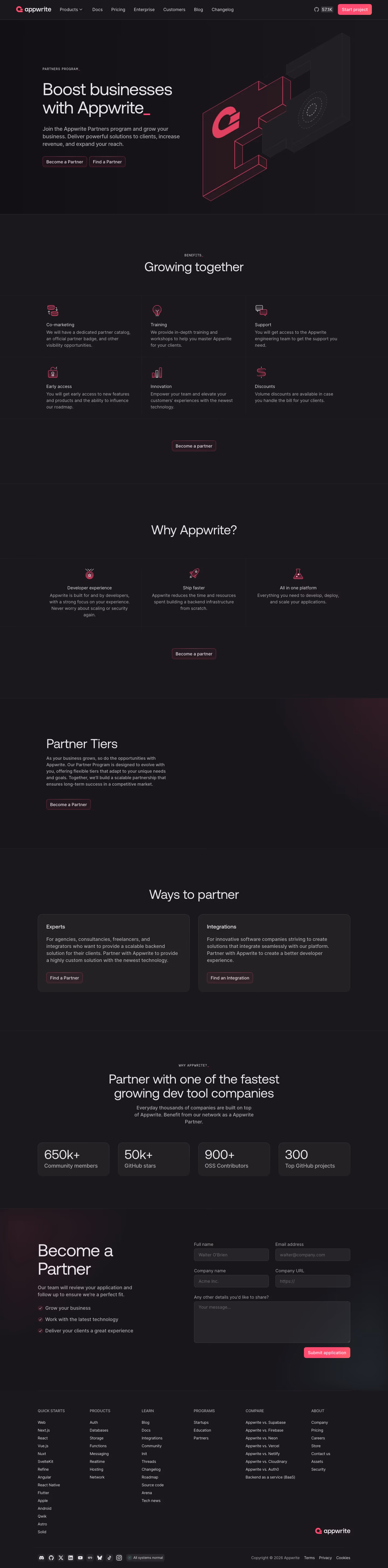Appwrite affiliate page design — Developer Tools