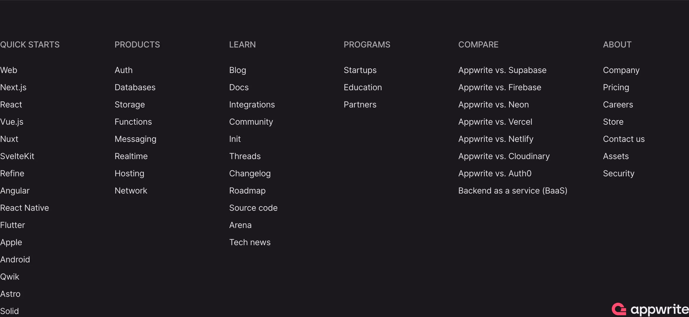 Appwrite Footers section design