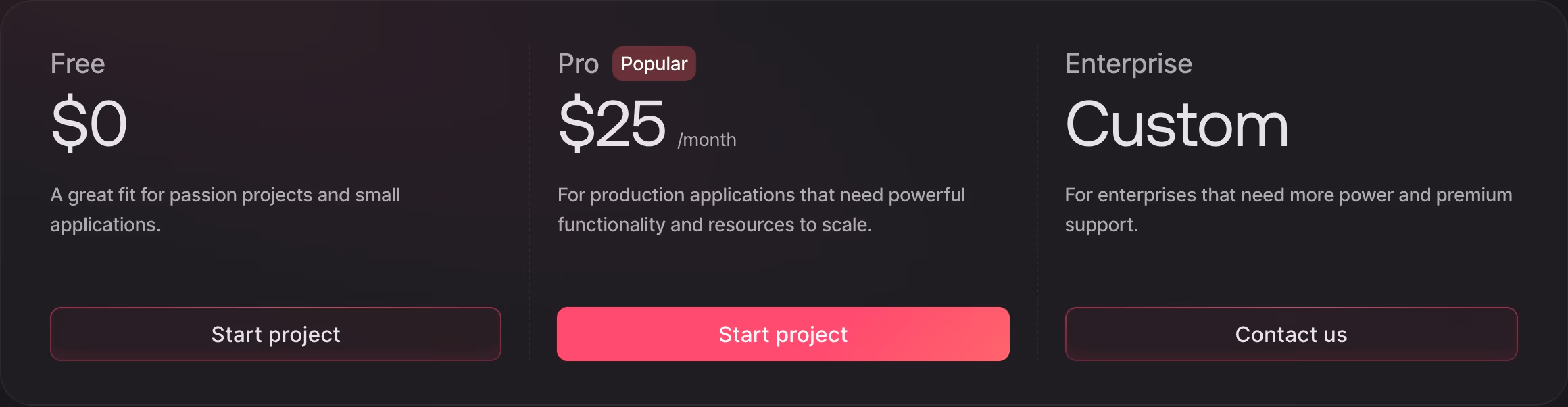 Appwrite Pricing section design