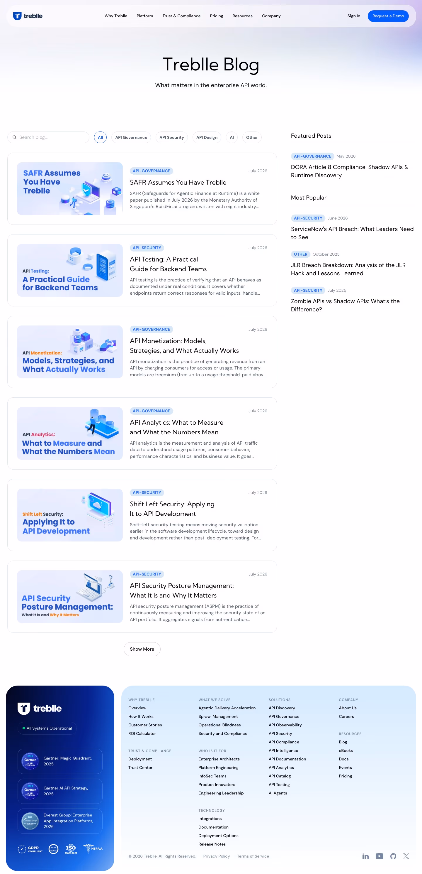 Treblle Blog pages section design