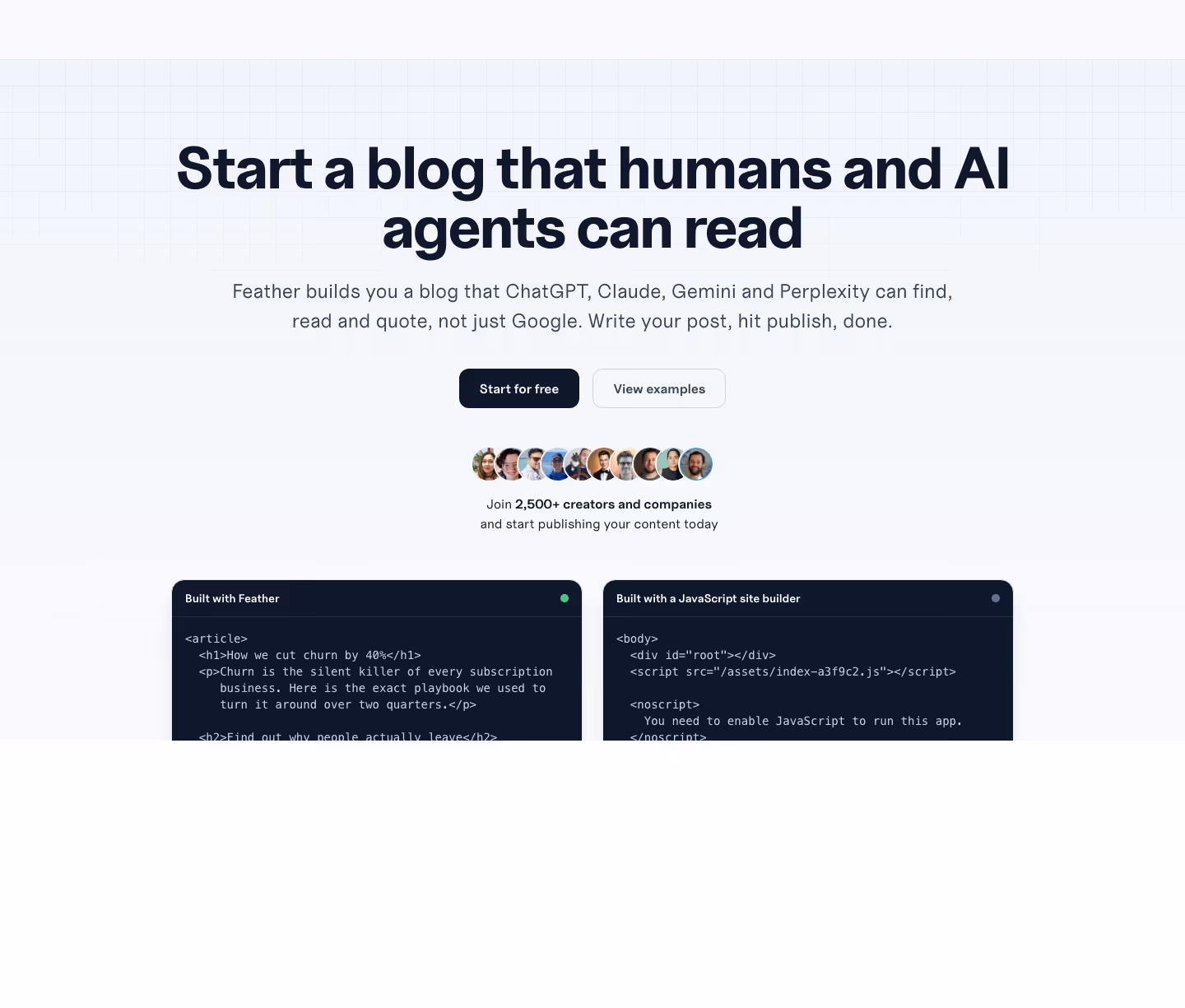 Feather landing page design