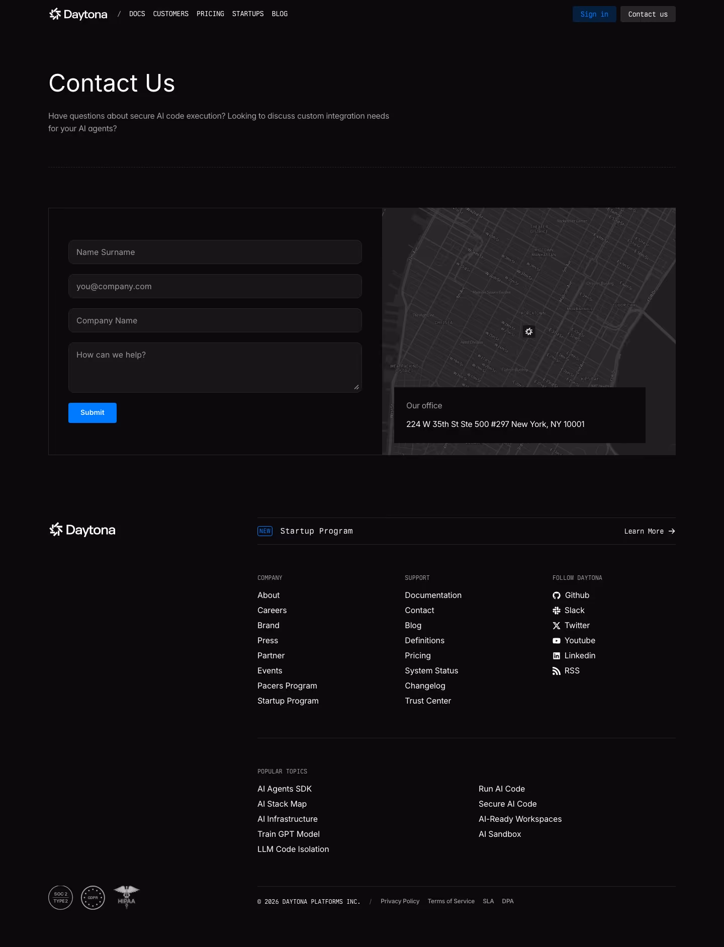 Daytona Contact Us section design