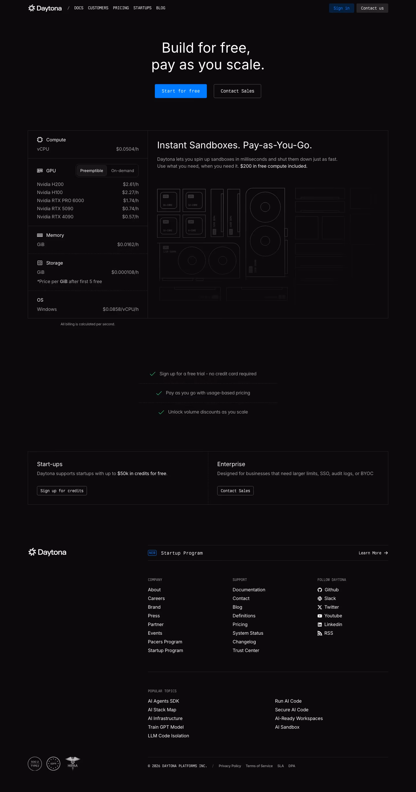 Daytona Pricing & Plans section design