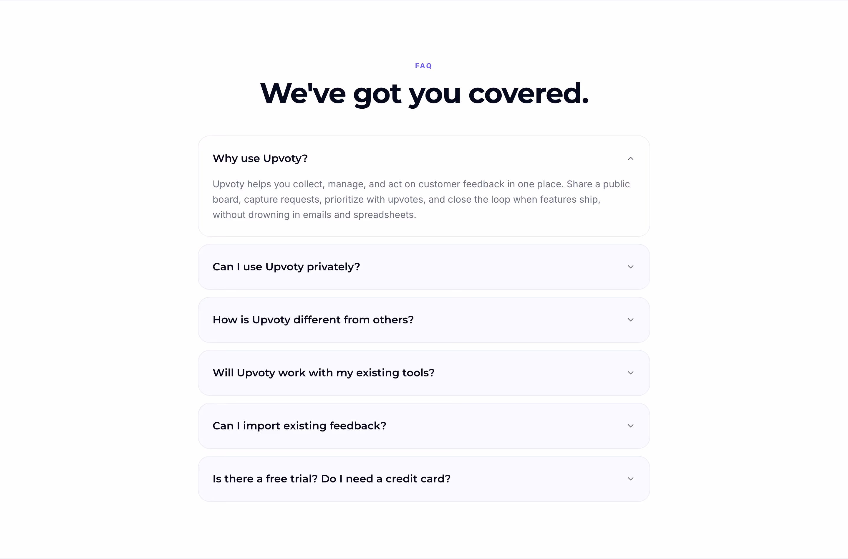 Upvoty faq design — Productivity