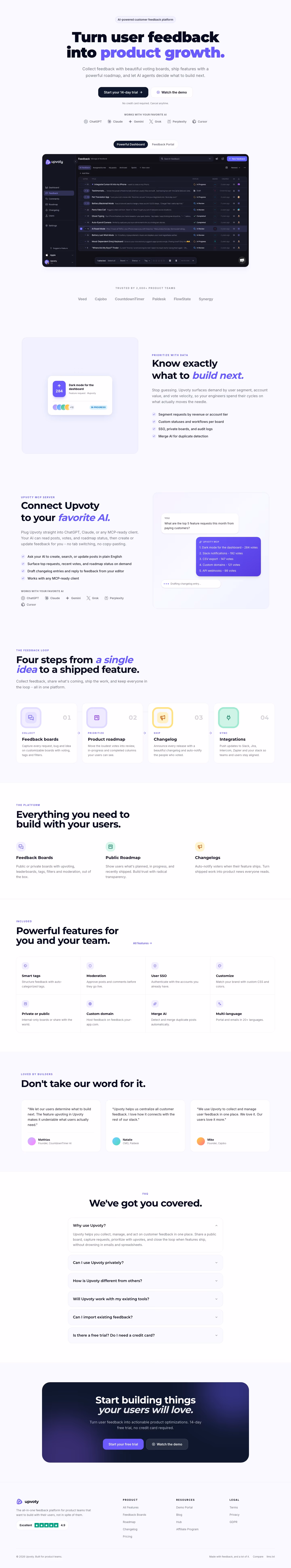 Upvoty landing page design