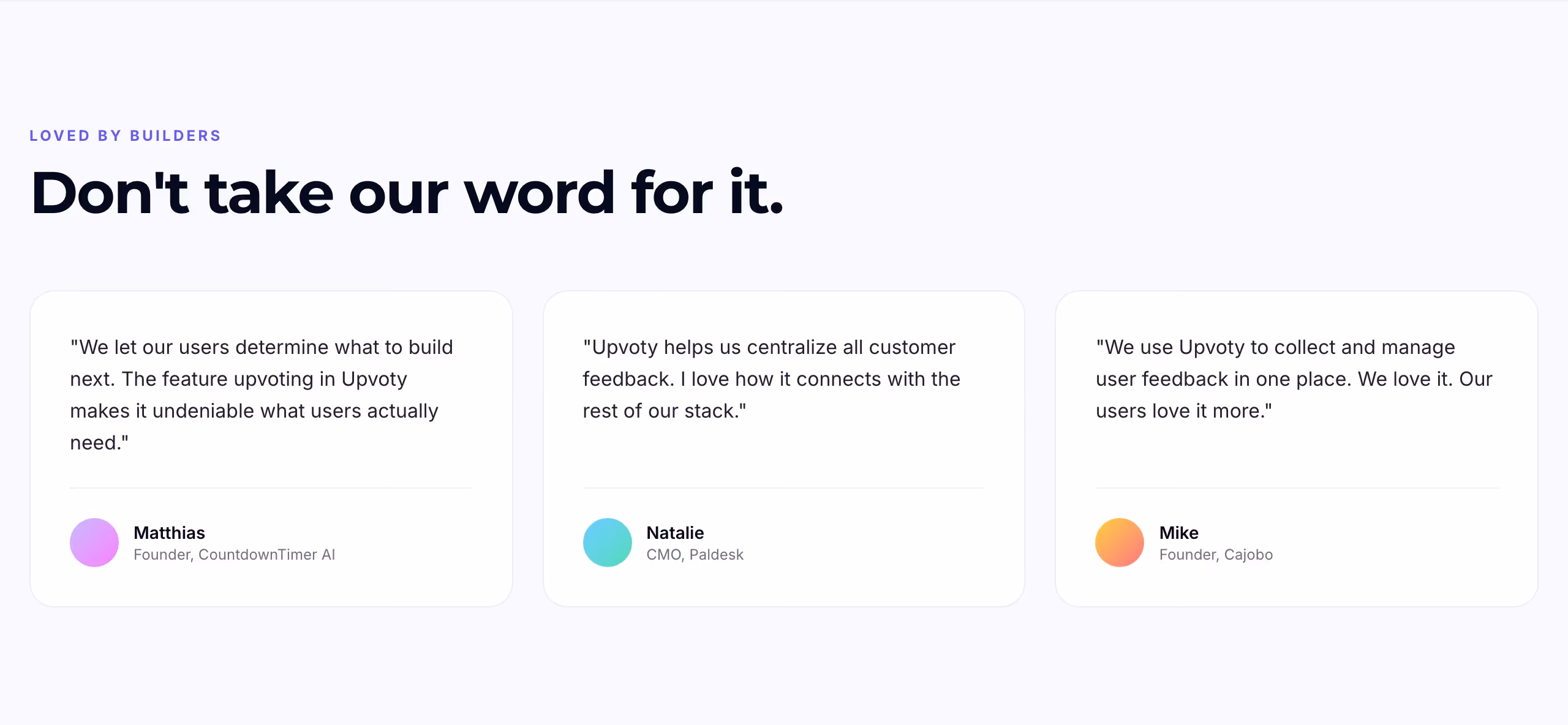 Upvoty testimonial design — Productivity