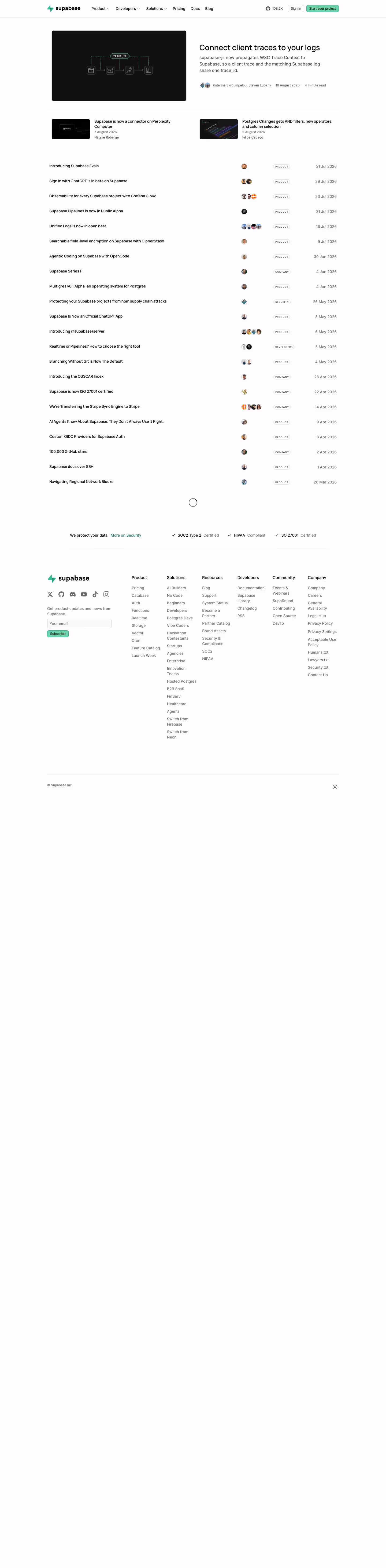 Supabase Blog pages section design