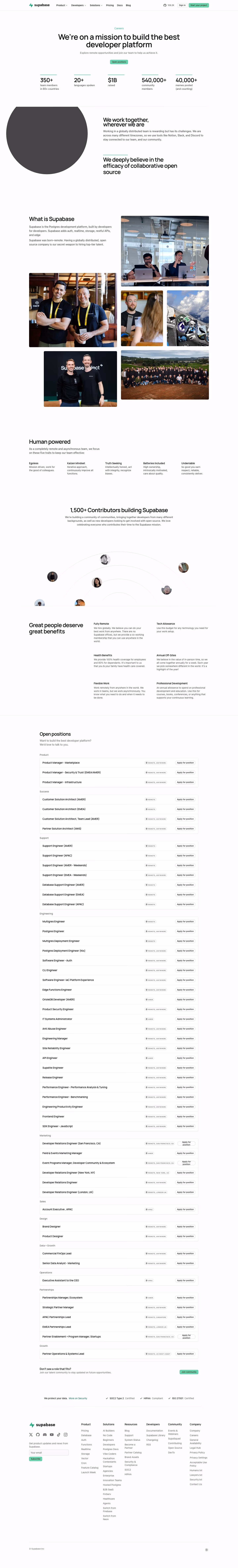 Supabase Careers pages section design