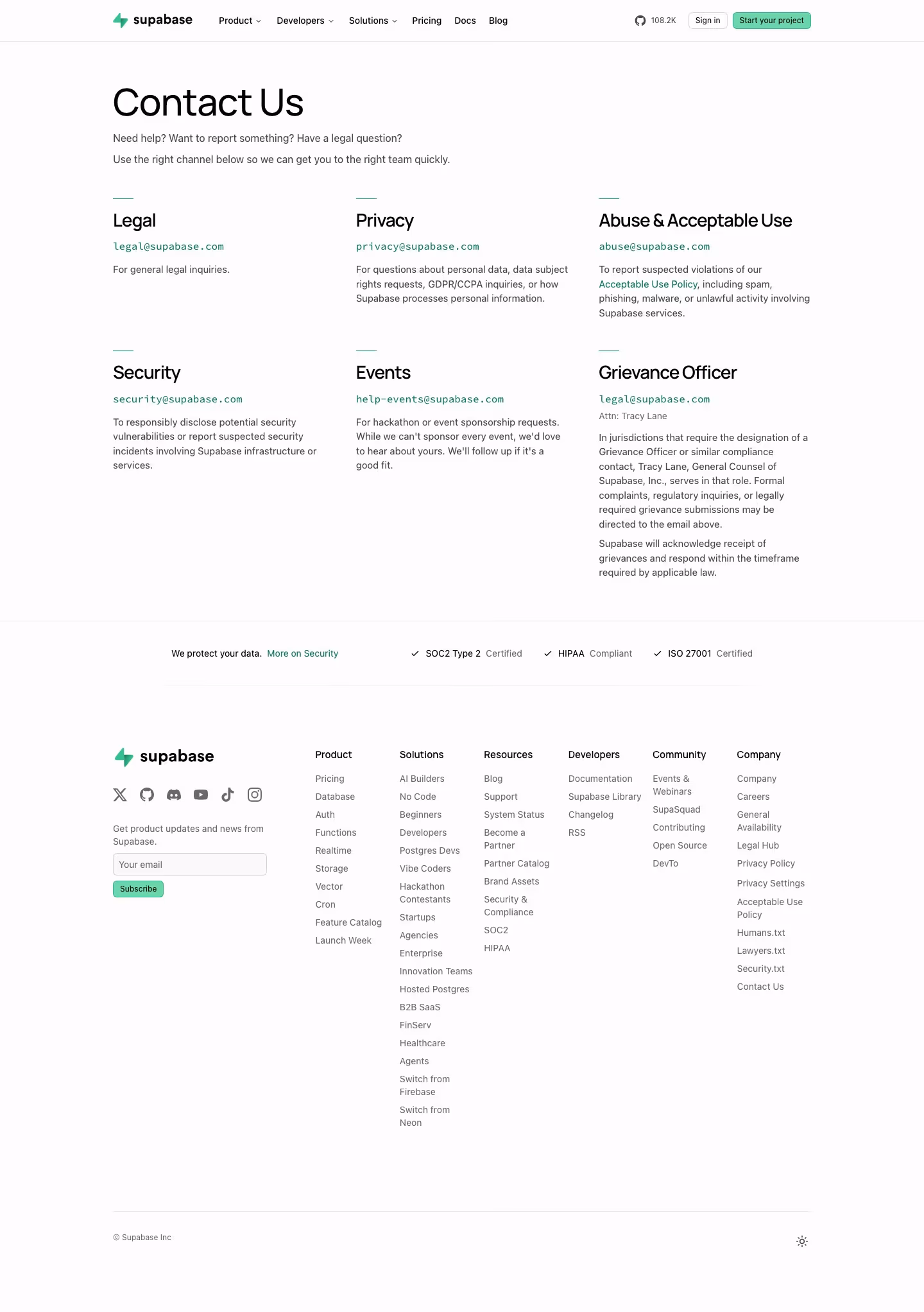 Supabase contact — Infrastructure