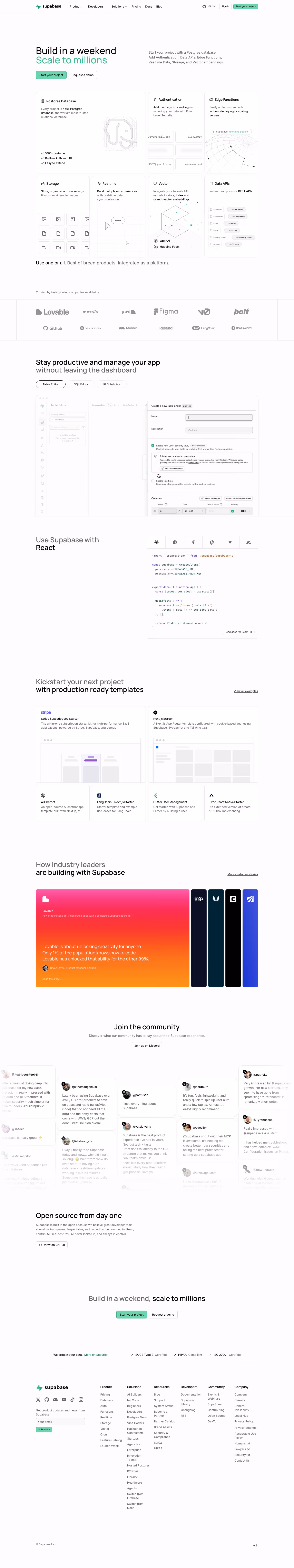 Supabase landing page design