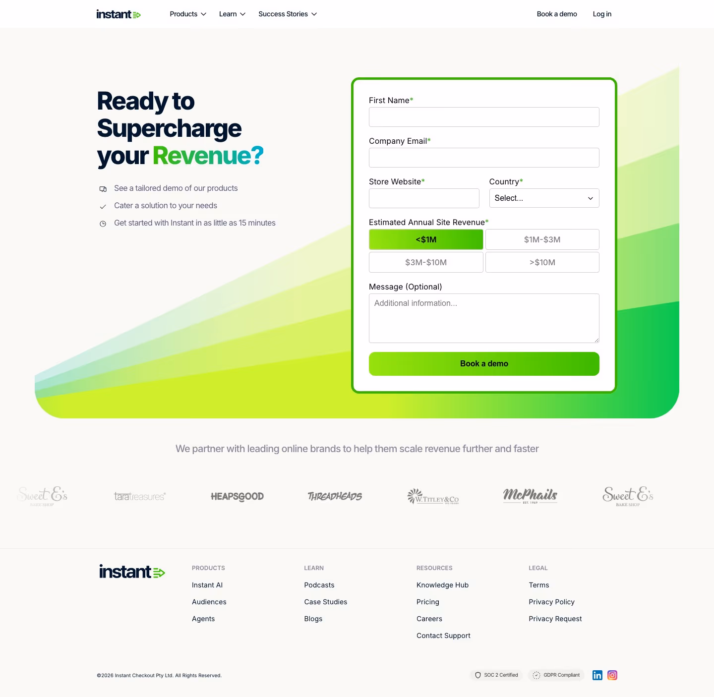 Instant Contact Us section design