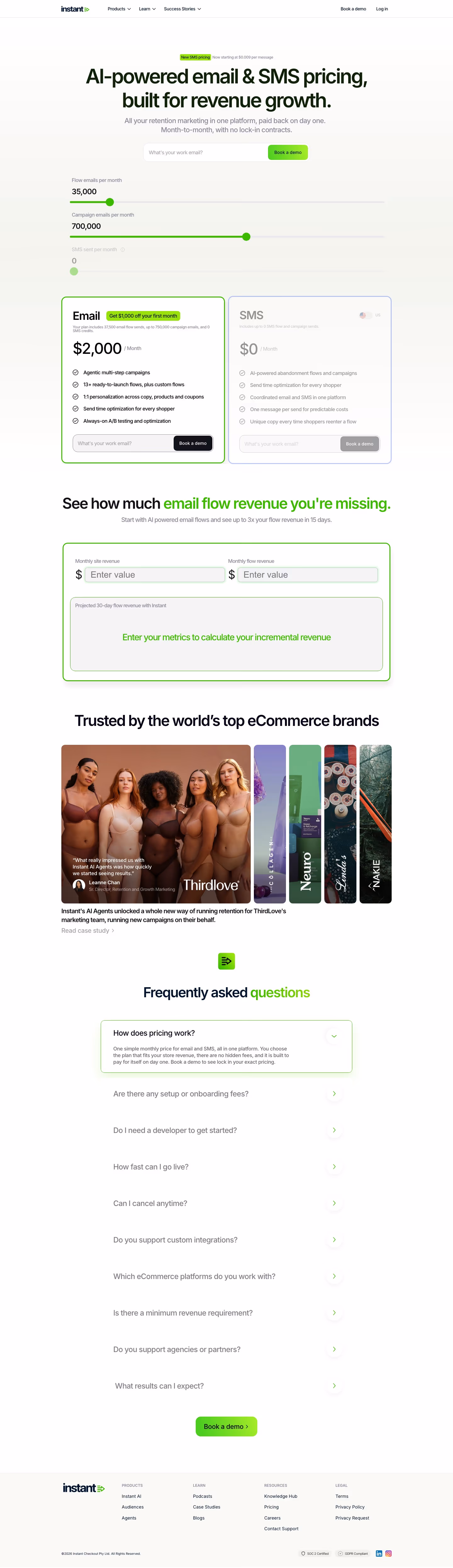 Instant Pricing & Plans section design