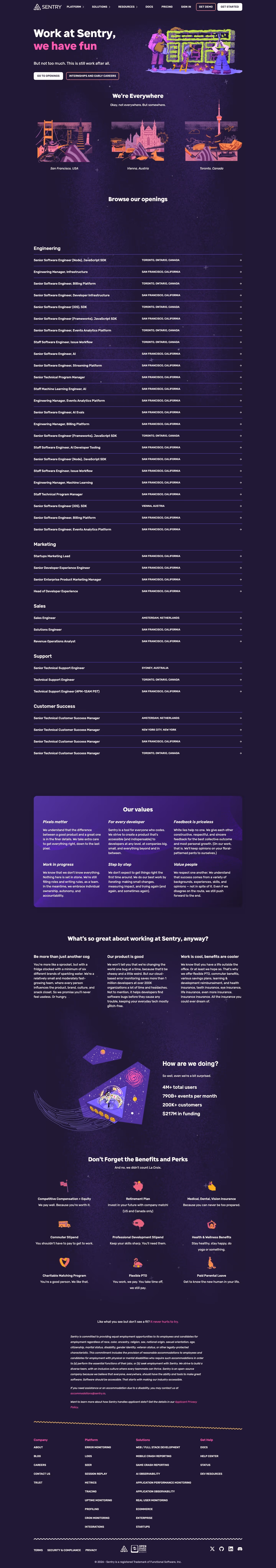 Sentry Careers pages section design
