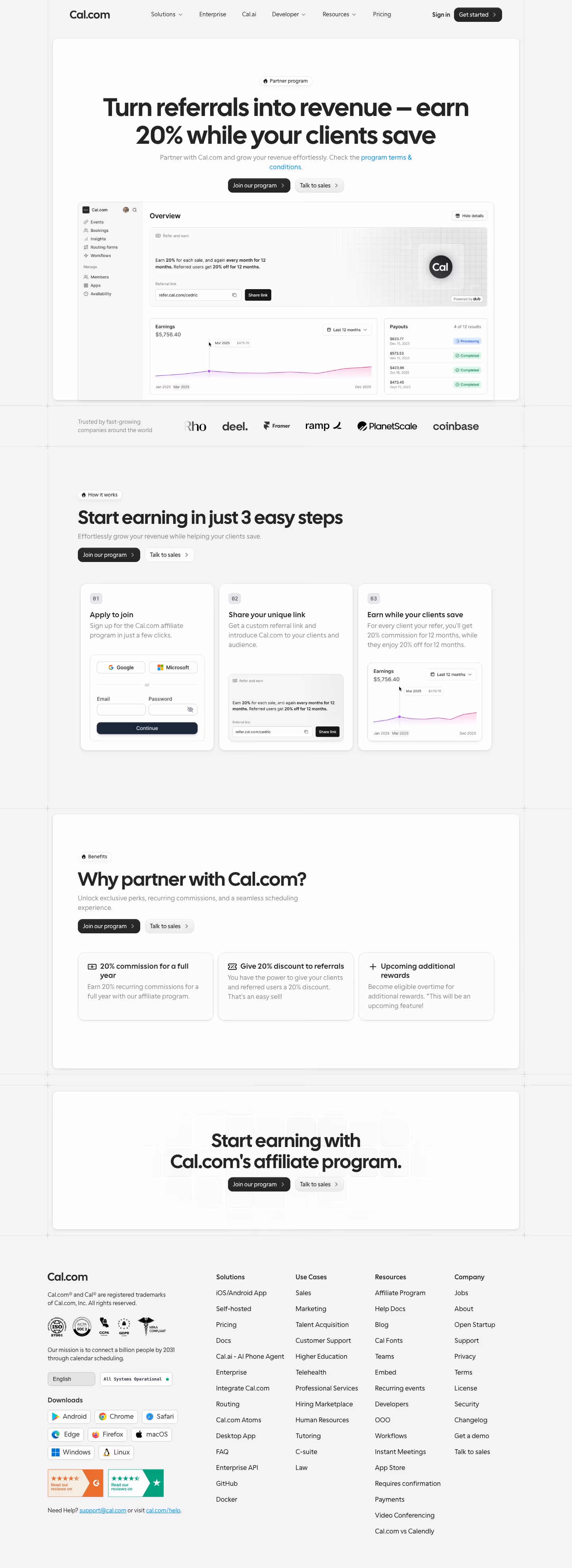 Cal Affiliate pages section design