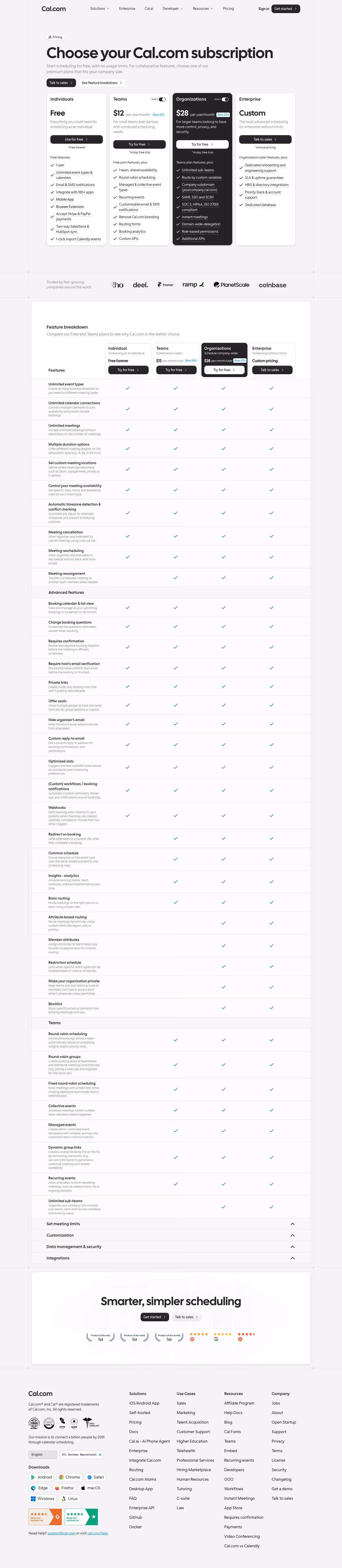 Cal Pricing & Plans section design