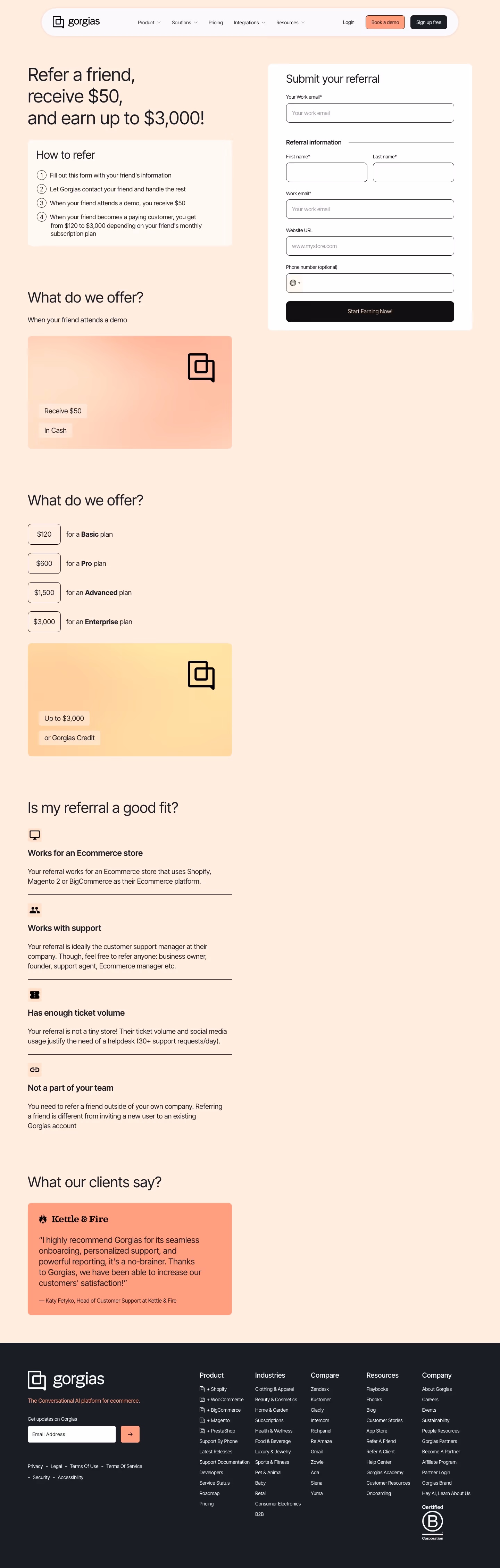 Gorgias affiliate page design — Sales & Support