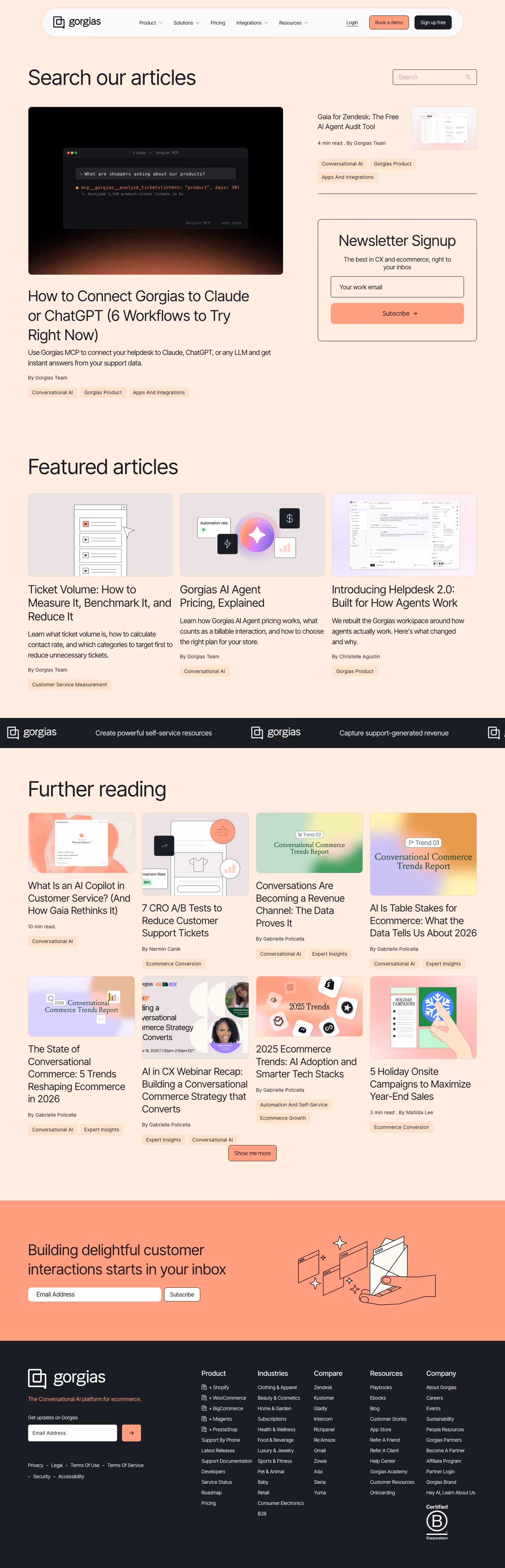Gorgias Blog pages section design